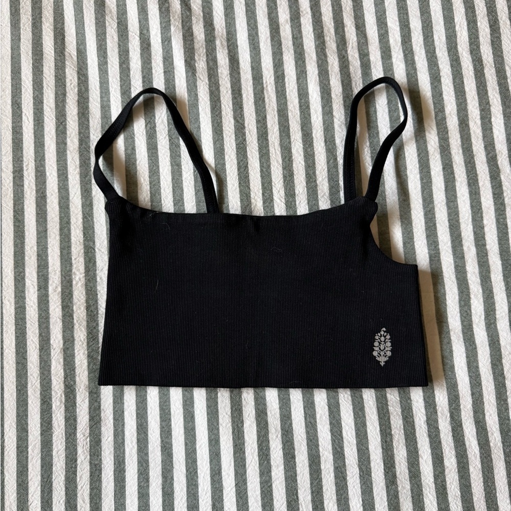 Free People Black Ribbed Square Neck Sports Bra